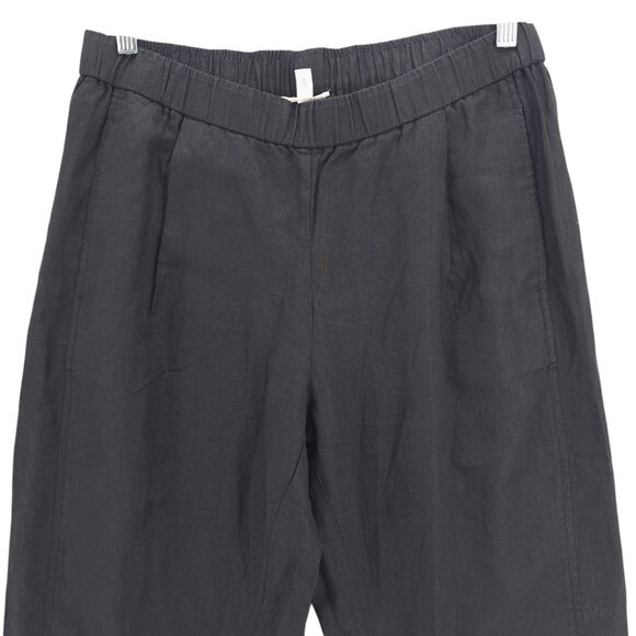 EILEEN FISHER Black 100% Organic Linen Pants Pleated Elastic Waist Size MEDIUM - Picture 2 of 6